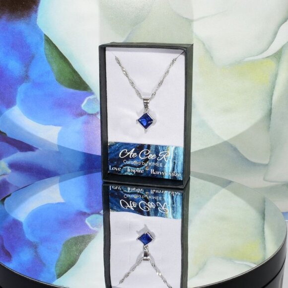 Mia Sincerity Simulated Blue Sapphire 925 Sterling Silver Necklace Gift Boxed - Picture 5 of 10